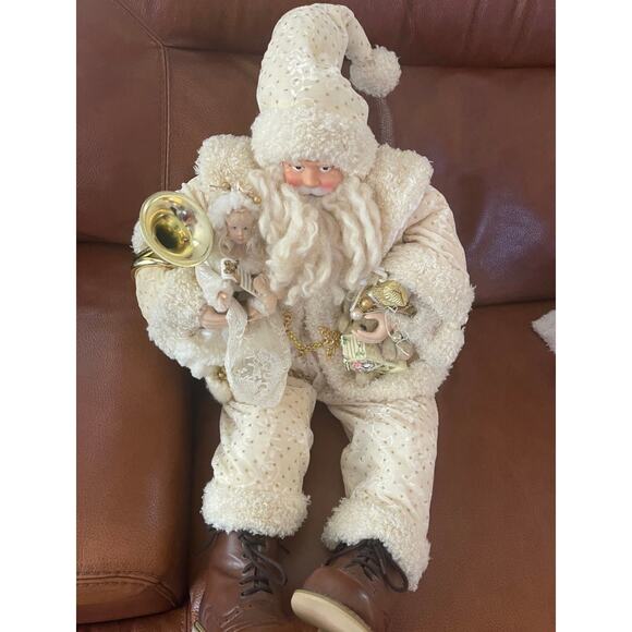 Decorative Santa Claus ivory suit porcelain hands decorative sitting Christmas - Picture 3 of 15